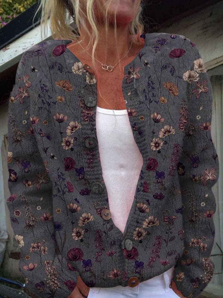 Harper | Floral Art Buttoned Cardigan