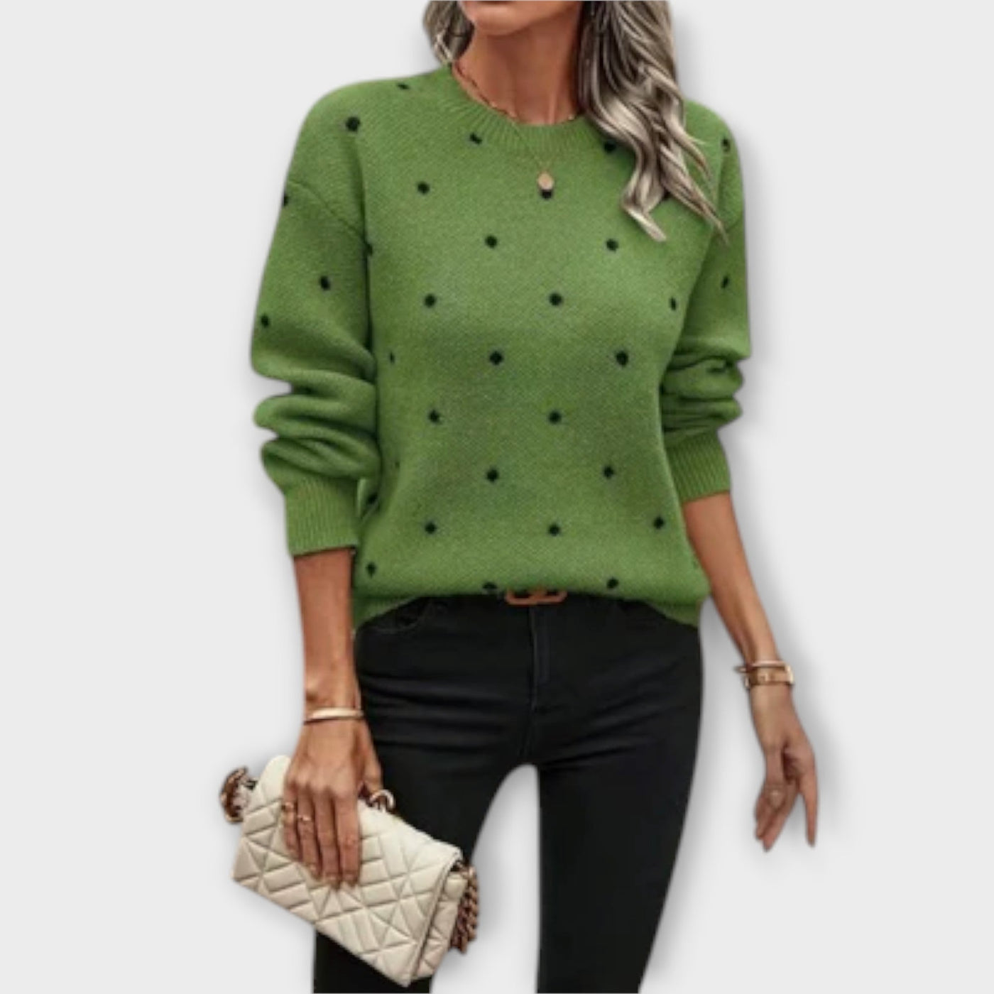 Casual Knitted Sweater with Long Sleeves | Polka Dot Pattern