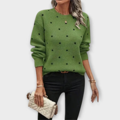 Casual Knitted Sweater with Long Sleeves | Polka Dot Pattern