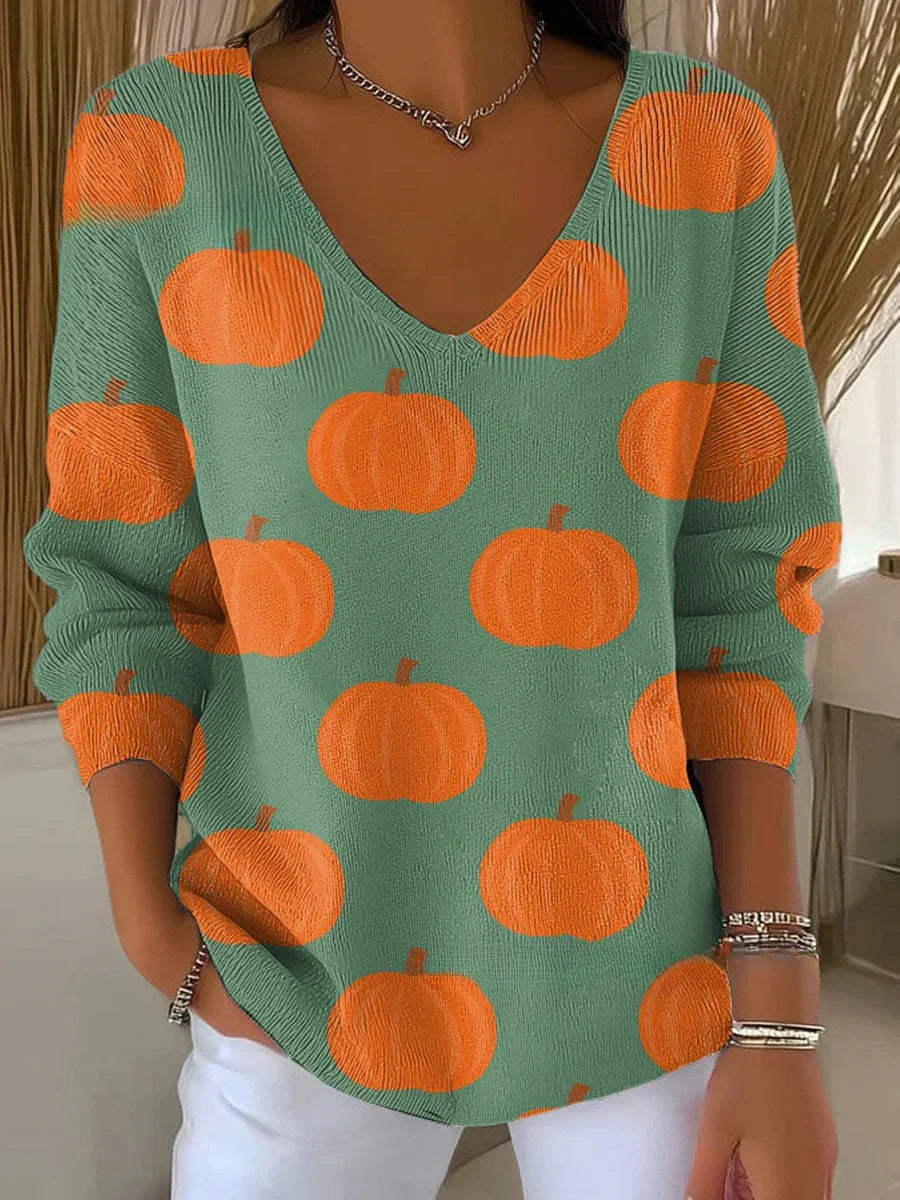 BENEDETTA | KNIT V-NECK PUMPKIN SWEATER