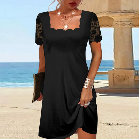 Maria | Scalloped Black Midi