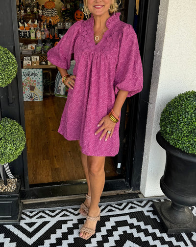 Amana | Puff Sleeve Jacquard Dress