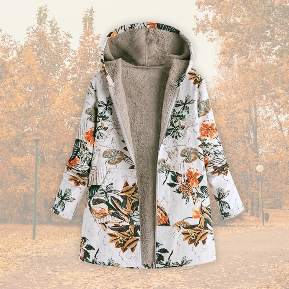 Elowen | Floral Sherpa-Lined Hooded Coat