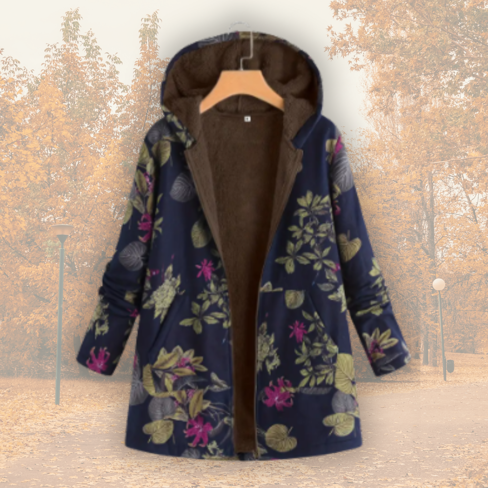 Elowen | Floral Sherpa-Lined Hooded Coat