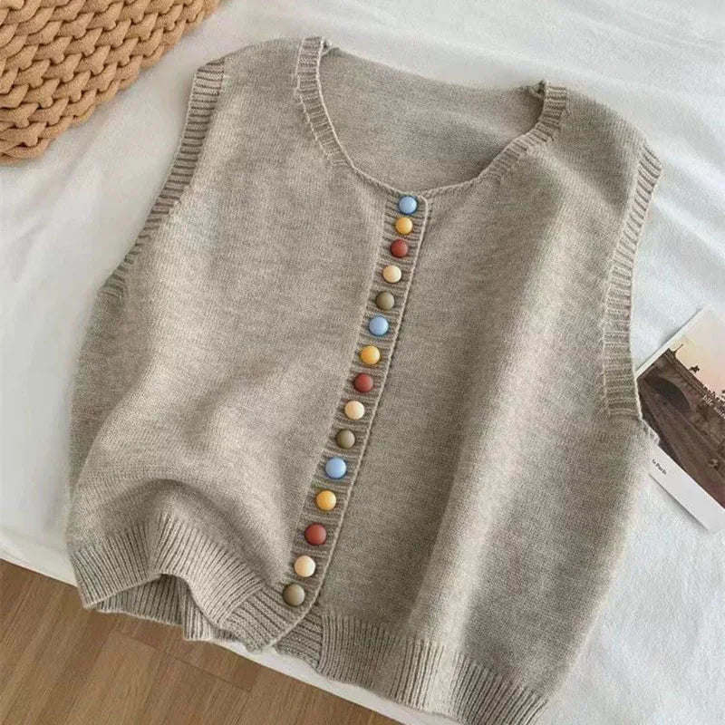 Maribel - Color-Button Knit Vest