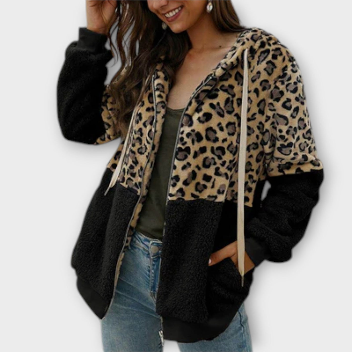Harmony | Fleece Hoodie with Leopard Design